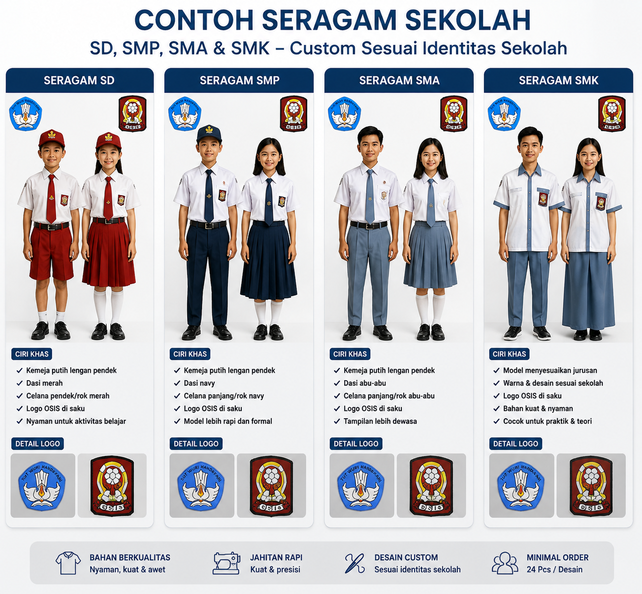 Jenis Seragam Sekolah yang Dapat Dibuat Rumah Kapas